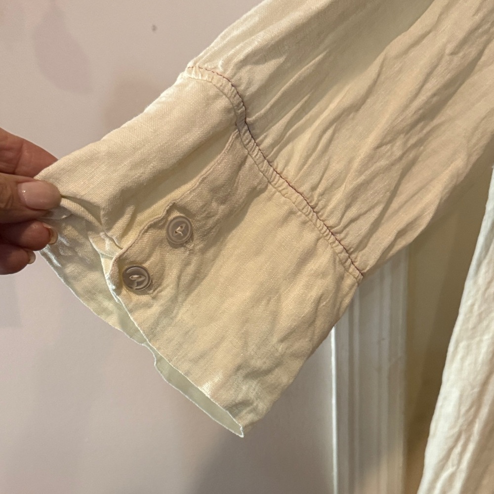 Vintage Magnolia Pearl sheer linen Cream Long Sleeve Dress - Picture 4 of 10